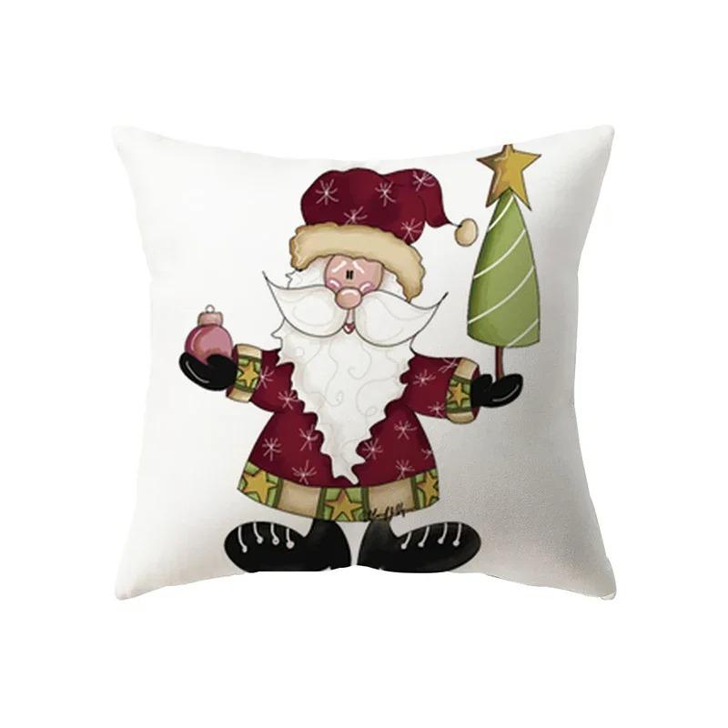 Cute Santa Claus Merry Christmas Printed Pattern Cushion Cover Home Living Room Sofa Decoration Polyester Pillow