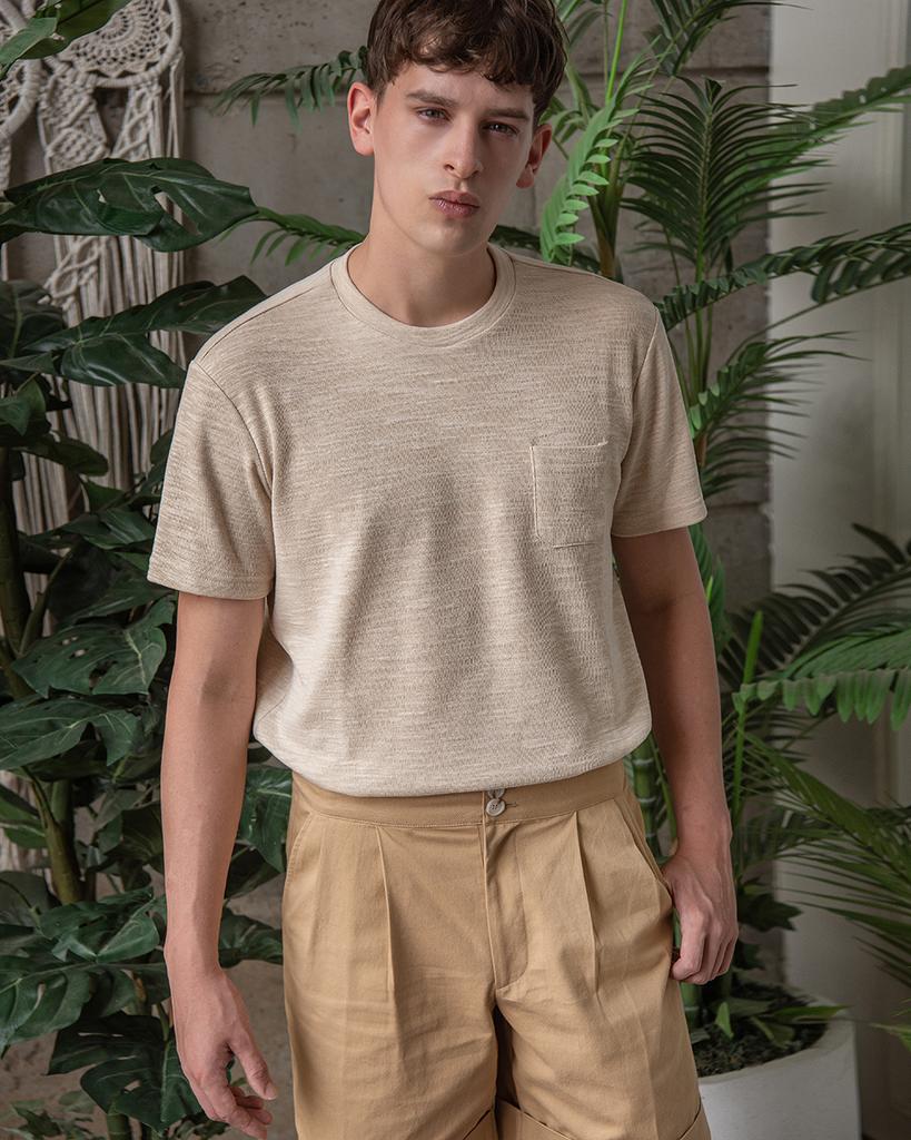 DEVERRMAN Textured Slub Pocket Short Sleeve T-Shirt (Beige)
