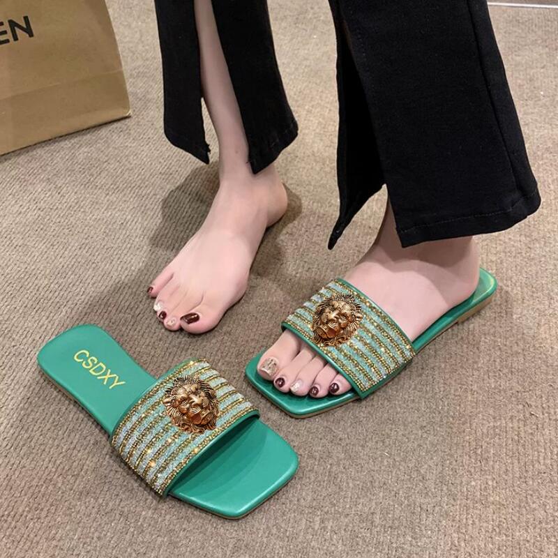 Fashion Flat Fashion Slippers Female Summer Outside Wear New Non-slip Harajuku Style Net Red Sandals Large Size Sexy Sandals 34