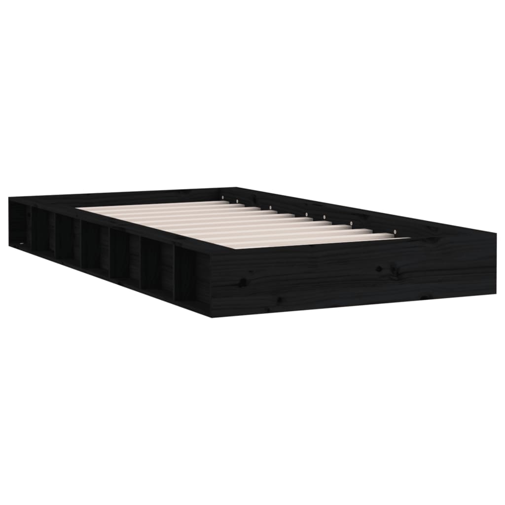 Vidaxl Bed Frame, Black, 75X190 Cm, Solid Wood