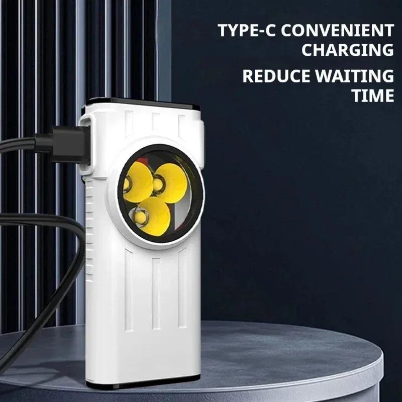LED Pocket Light Flashlight Keychain Torch Type-C Rechargeable Lightweight Work Lamp with Magnet for Camping Hiking Emergency