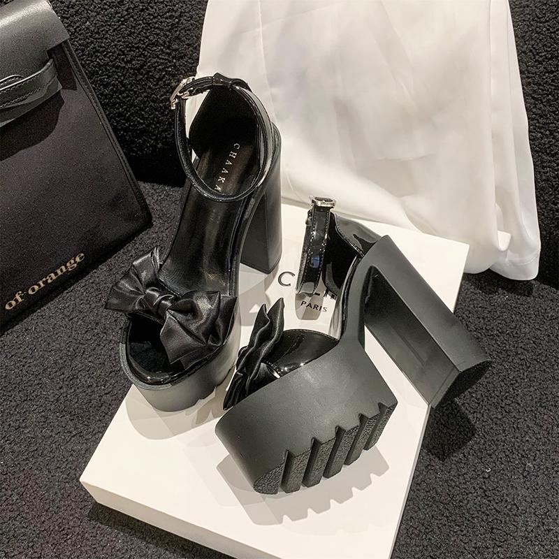 

14см Черные Босоножки на Платформе 2025 Женская Обувь Эспадрильи Новые Девушки Бант Высокие Летние Туфли Сандалии Бабочка-узел 39 матовый черный