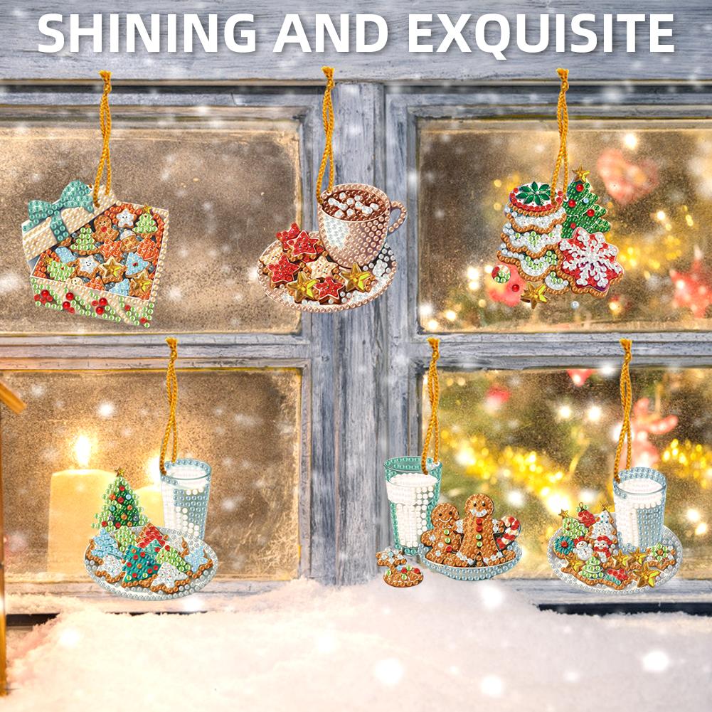 6pcs Xmas 2D Flat DIY Special Shape Rhinestone Diamond Art Window Pendants Diamond Art Pendant Wall Decor for Home & Windows