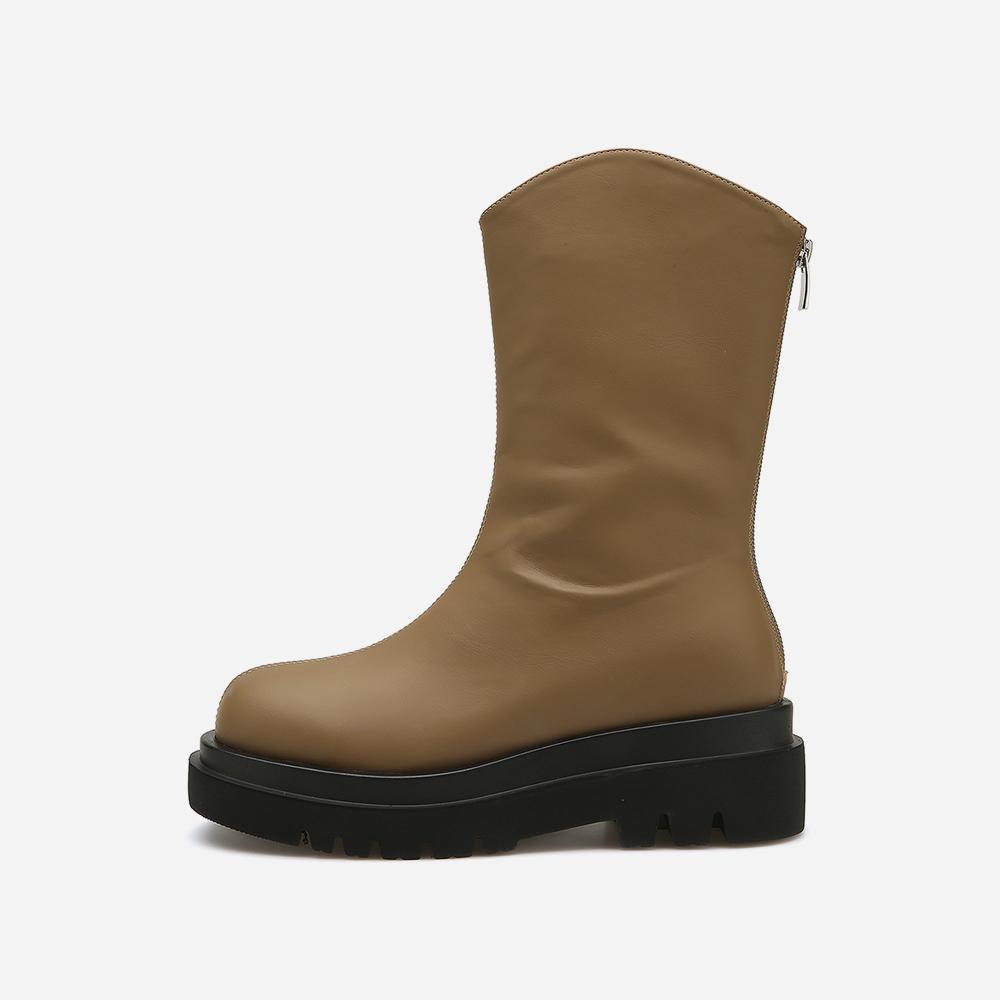 Salt And Chocolate Round Toe Chunky Mid-Calf Boots 412346011 (5.2Cm/3 Colors)