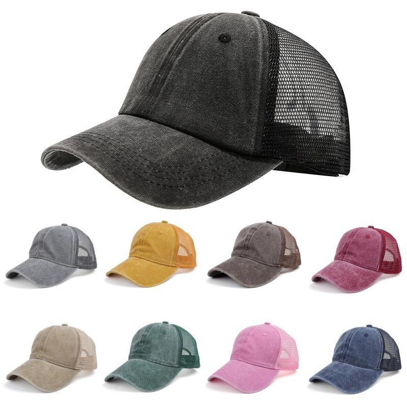 Unisex Washed Cotton Baseball Cap Vintage Solid Color Adjustable Casual Mesh Truck Caps Men Women Summer Outdoor Streetwear Hat