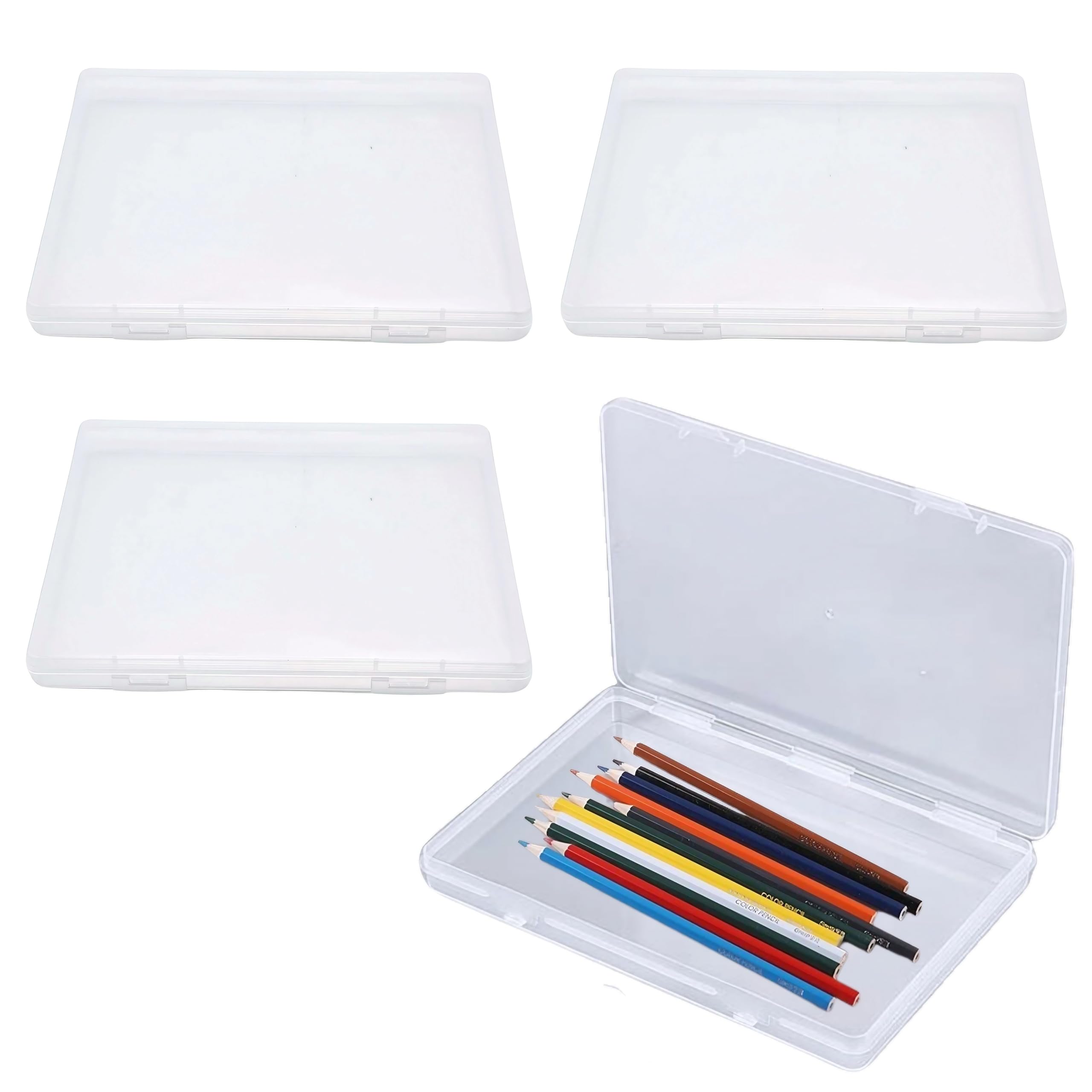 

East Leaf Plastic Clear Cases for Parts and Small Item Storage, with Lid, Rectangular, 22.5 x 16.5 x 2.5cm (Set of 4)