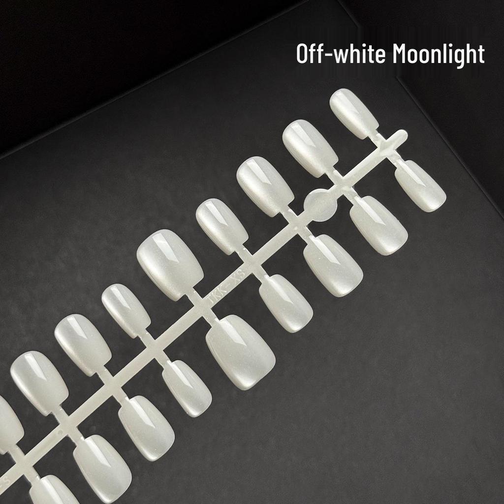 White Moonlight Multi-Color Crystal Cat's Eye Nude Whitening Detachable Nail Tips - 30 Pieces
