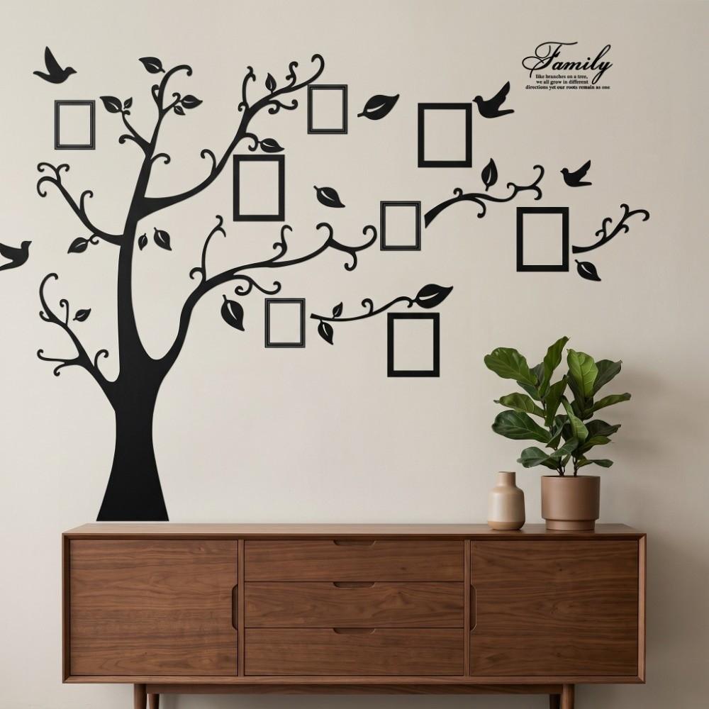 4pcs 11.8 X 35.4in Family Photo Tree Wall Sticker Tree Pvc Removable Wall Sticker Black Peel and Stick PVC Wall Decal Bedroom