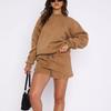 Women Solid Color Loose Casual Crew Neck Sweatshirt And Shorts Set