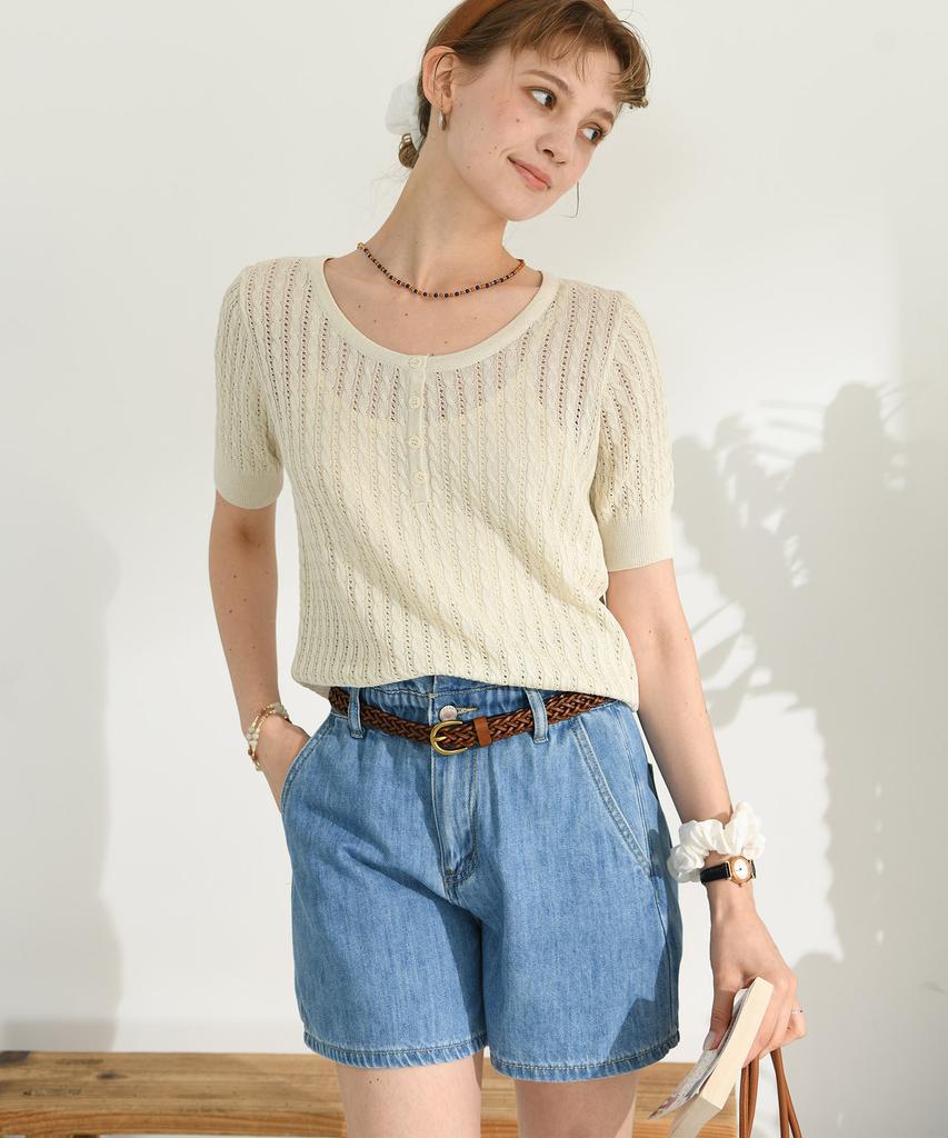 PIGMENT Summer Double Cable Knit Round Neck Knit (Pbe05M-Nsww004)