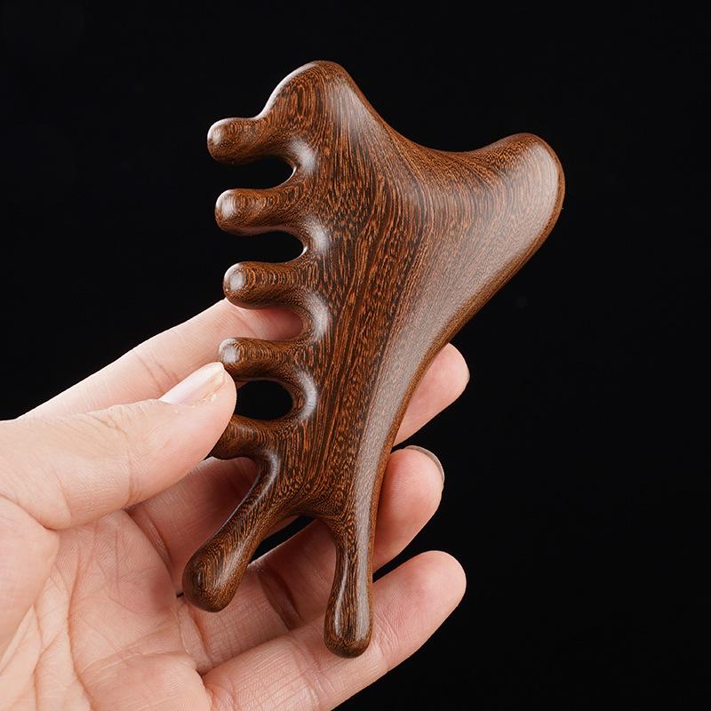 Green Ebony Gold Thread Sandalwood Multifunctional Comb for Scalp Massage and Head Meridian Relaxation