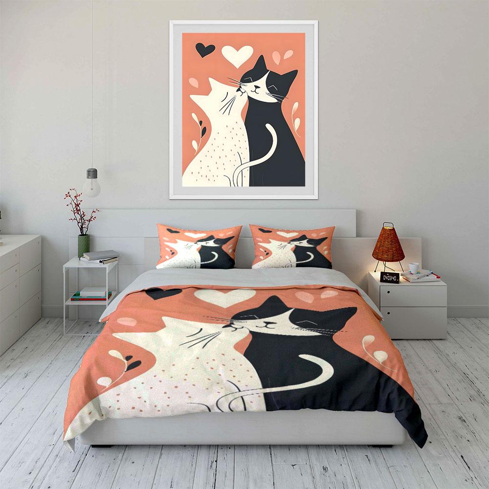 Black-and-white cats, hearts Bedding sets Duvet cover sets Duvet covers Pillowcases(1*Duvet Cover 2*Pillowcases without duvet insert)