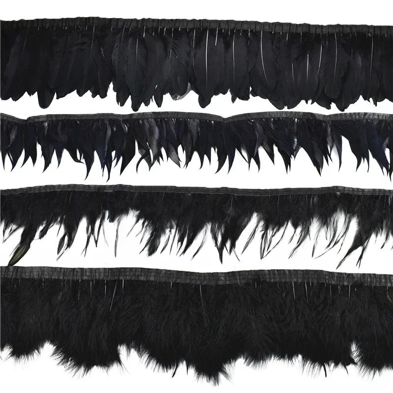 1Meters Black White Feathers for Needlework Ribbon Tape Fringe Feather Trim Pheasant Turkey Ostrich Goose Marabou Sewing Clothes