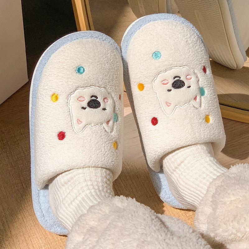 Cute Cartoon Cotton Slippers Men's Autumn and Winter Indoor Home Velvet Warm New Couple Fluffy Slippers
