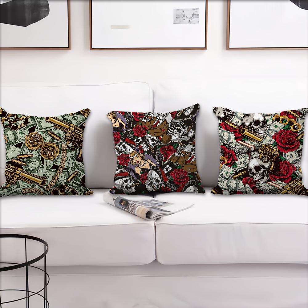 Rose Skull Dollar Pistol cool fashion cushion cover Pillow Cover Decoration Room Home Sofa living Office Car Nordic Simplicity