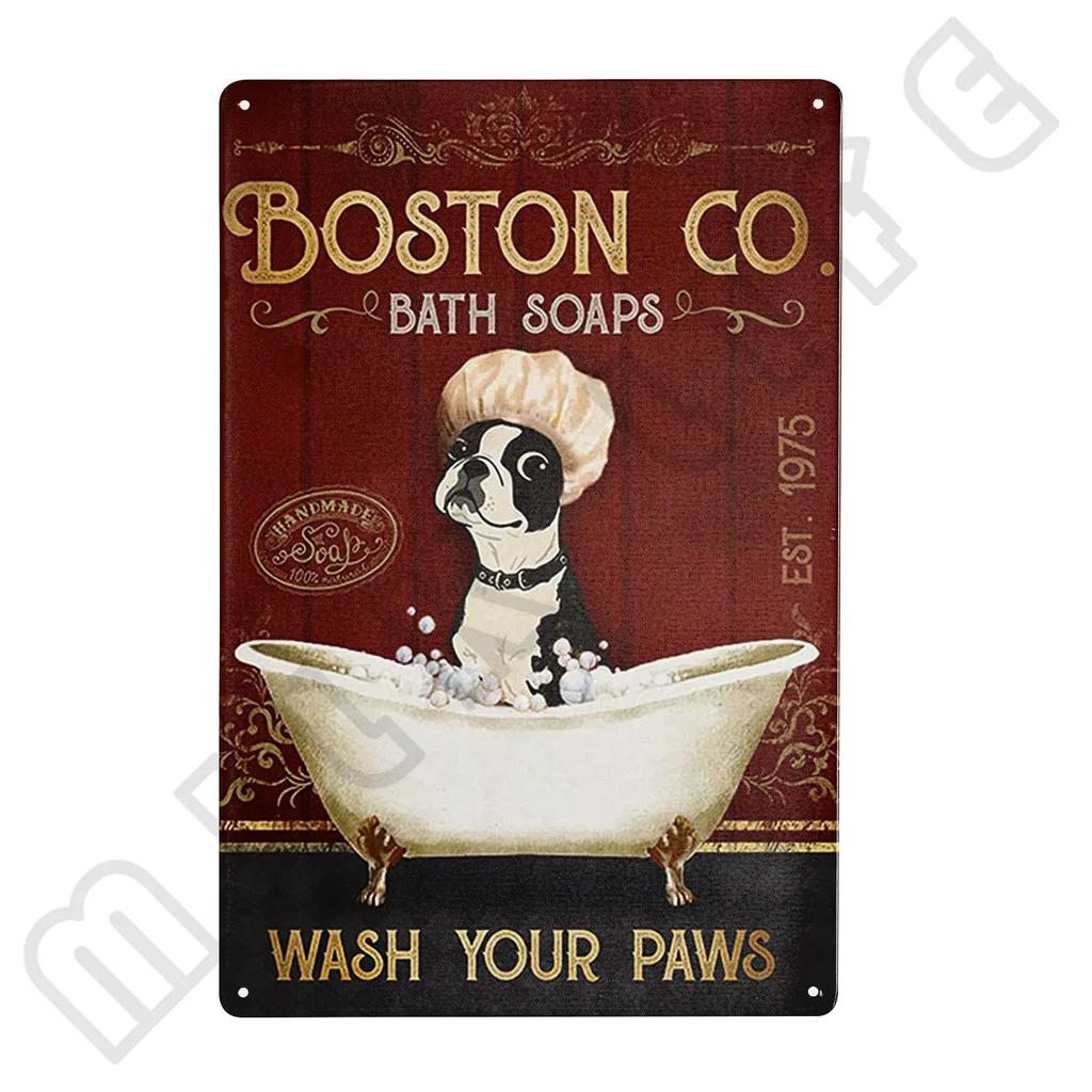Metal Boston Terrier Co Bath Soap Tin Sign for Bathroom Toilet Home Room Pet Shop Decoration 12 X 8 Inches