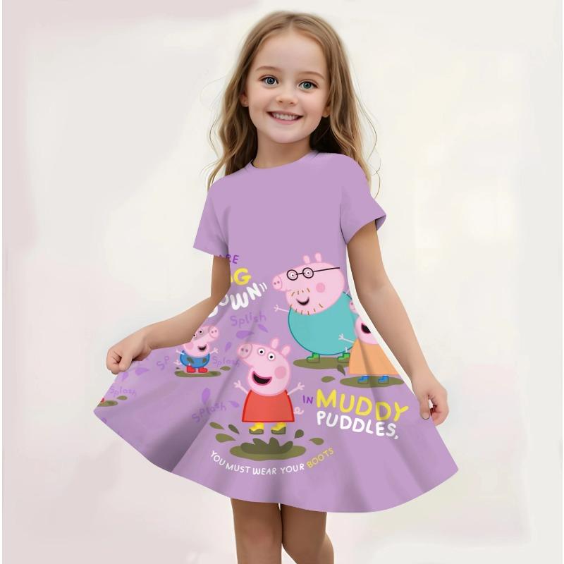 Casual Peppa Pig Dress Girls Summer Fashion Beach Sundress Soft Breathable Lightweight Cute Cartoon 110