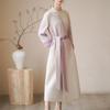 Fashionable Literary Classic Style Standing Collar Long Woolen Coat  with Belted Waist