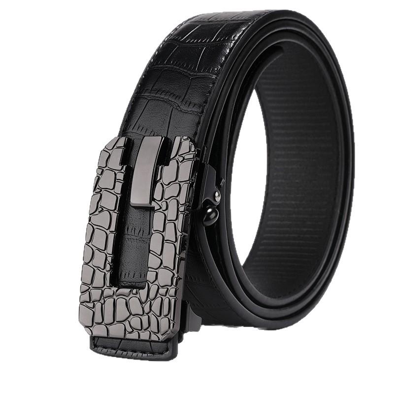 Belt New Leather Men'S Belt Cowhide Young People'S Versatile Middle-Aged And Young People'S Belt Toothless Automatic Buckle