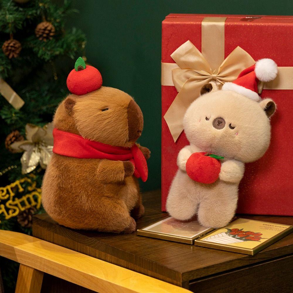 Red Scarf Christmas Capybara Plush Doll with Red Hat Capibara Fluffty Doll  Christmas Toy