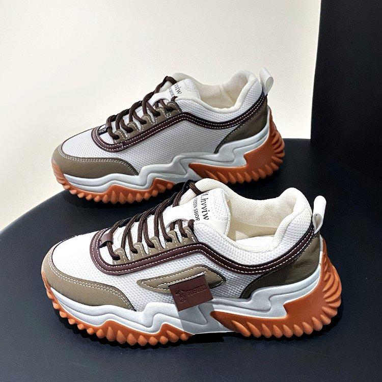 

Туфли на платформе для папы, женская обувь 2024 года, новая ретро-весна и осень, женская обувь, модная студенческая универсальная повседневная спортивная обувь, увеличивающая рост 40