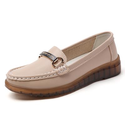 Women's Casual Plate-size Spring and Summer Breathable Loafers, 100% Genuine Leather Shoes, Fashionable Women's Flat Shoes
