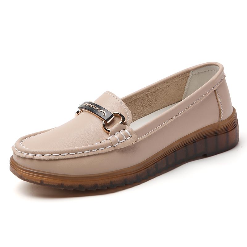 Women's casual plate-size spring and summer breathable loafers, 100% genuine leather shoes, fashionable women's flat shoes