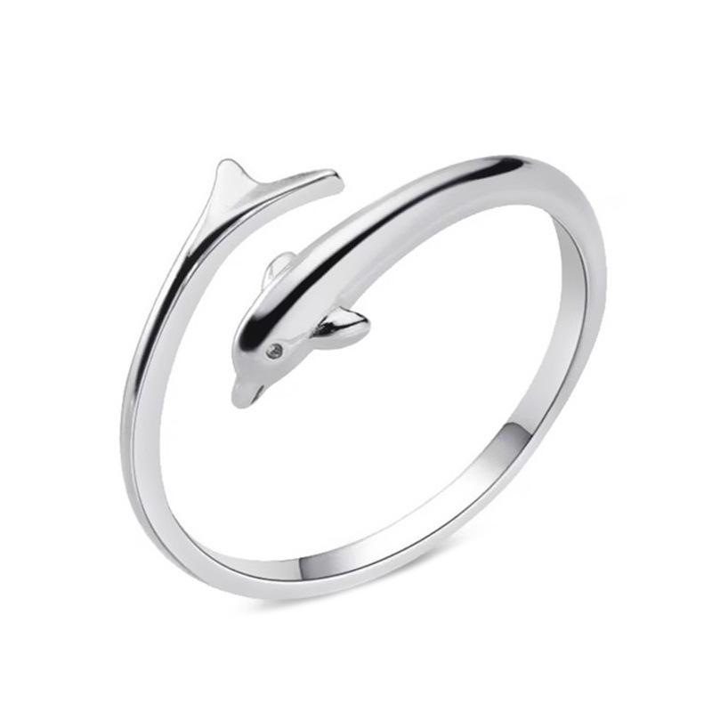 Dolphin-Inspired Adjustable Open Ring - Cute, Creative Korean Style Marine Animal Design