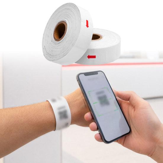 200 Stück Papierarmbänder für Veranstaltungen, Barcode-Druck Selbstklebendes Armband, Thermosensibel Einweg DIY QR-Code Armband