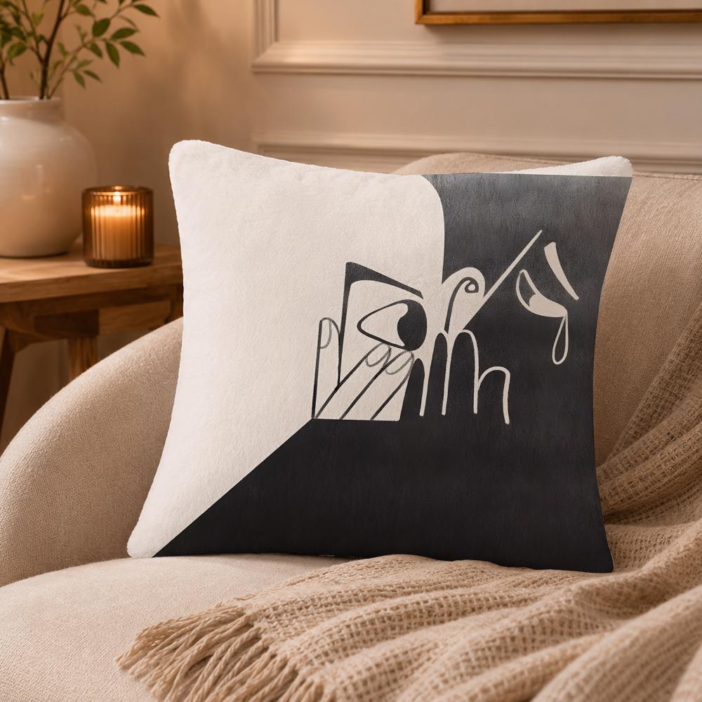 Black and white creative art painting Cushion Cover Anti-dustmite Pillowcase Invisible zipper silky short plush Sofa cushion