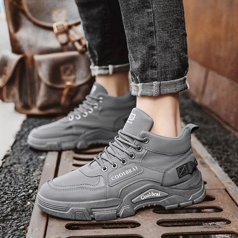 Men's Vintage Solid Color High Top Boots, Comfortable Non-slip Durable Rubber Sole Lace-up Shoes for Men's Outdoor Activities