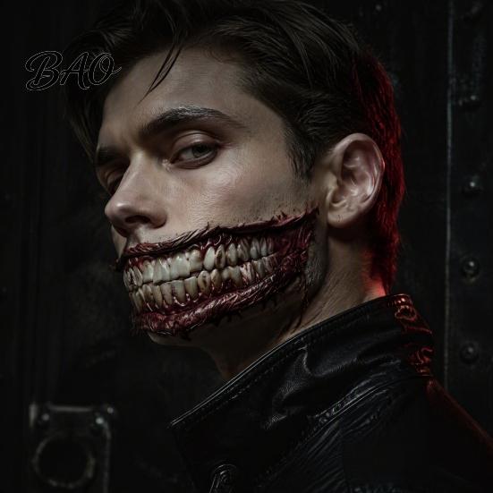 Long Lasting Sweat Proof Tattoos 3Pcs Realistic Scary Mouth for Halloween Zombie Vampire Clown Party, Waterproof Temporary Horror Decals Adults,