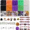 2086Pcs Halloween Clay Beaded Bracelet Making Kit Ghost Pumpkin Bat Pendant Kit Diy Ornament