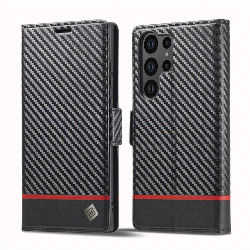 Note20 Ultra Carbon Fiber Magnetic Case for Samsung Galaxy Note 20 Ultra Etui Samsung Note 20Ultra Soft Leather Flip Phone Funda