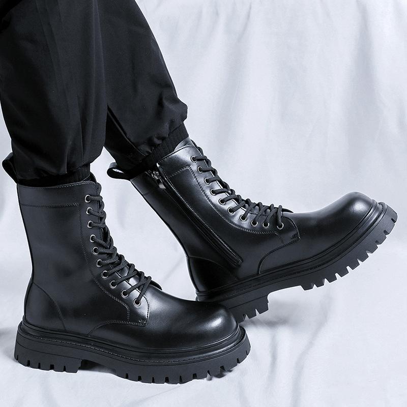 Men Fashion Party Nightclub High Boots Black Stylish Original Leather Shoes Cowboy Platform Boot Handsome Long Motorcycle Botas