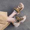 Johnature Casual Genuine Leather Splicing Mesh Mixed Colors Lace Up Fashionable Comfortable Versatile Women's Shoes