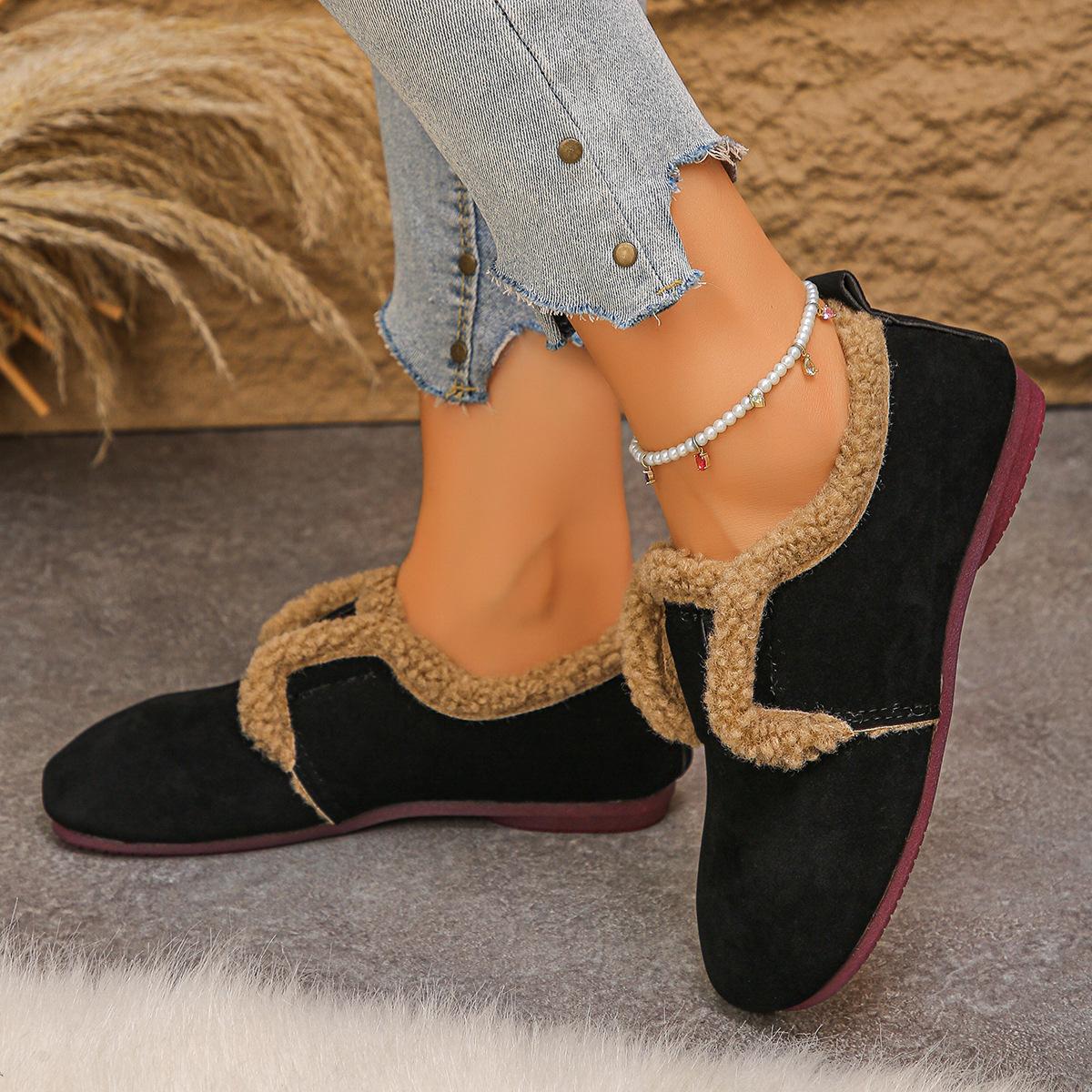 

Fashion New Winter Women s Cotton Shoes Plush Fashion Retro Round Toe Casual Female Elastic Band Comfortable Slip on Flats for Women 43 чёрный
