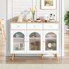 Buffet Sideboard 3 Glastüren & 3 Schubladen, Elegant Küchenschrank Kommode Flurschrank Stauraum, Wohnzimmer Esszimmer, 120cm, Weiß & Holzfarbe