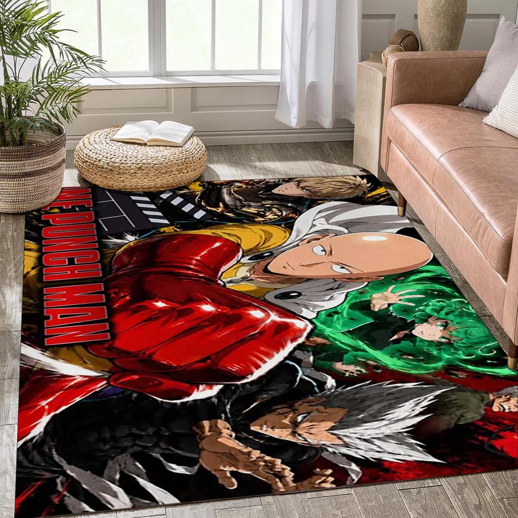 One Punch Man Saitama Area Rug, Anime Character Floor Mat, Non Slip Carpet for Living Room Bedroom Home Decor, Easy Clean Indoor Rug