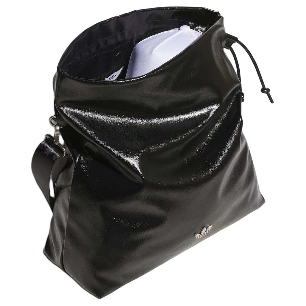 adidas Originals Trefoil Metal Logo Polyurethane Crossbody Shoulder Bag Large Women Bags Black KS5157