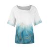 Damen T-Shirt mit lässigem Print, asymmetrischem Halsausschnitt, kurzen Ärmeln, dekorativen Knöpfen
