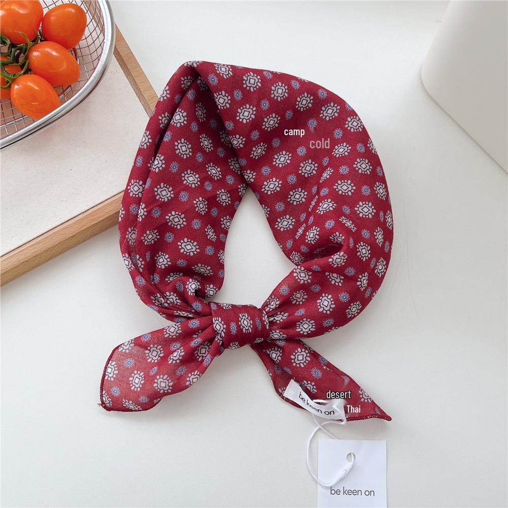 55 Floral Small Silk Scarf: Spring/Summer Korean Fashion Headscarf, Decorative Hairband, Paisley Neckerchief