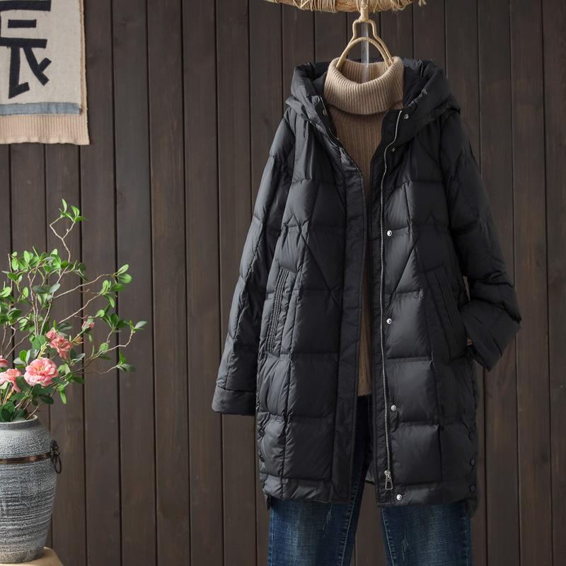 Women White Duck Down Jacket Hood Casual Autumn Winter Outwear Coat