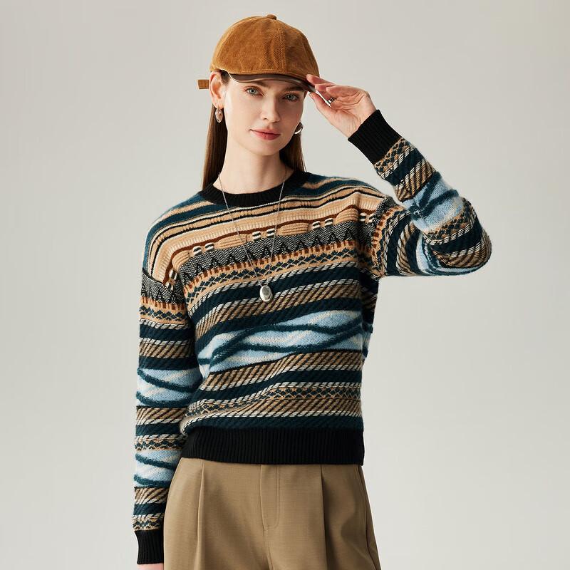 Zhaojun Women's Thick Fair Isle Jacquard Cashmere Sweater