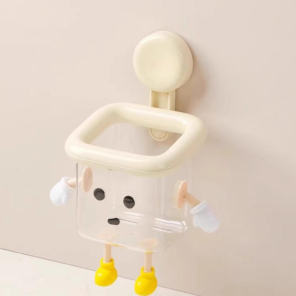 Suction Cup Storage Holder Robot Cartoon Bathroom Organizer Wall Mounted Rack With Bottom Water Outlet For Toothbrush Cosmetic