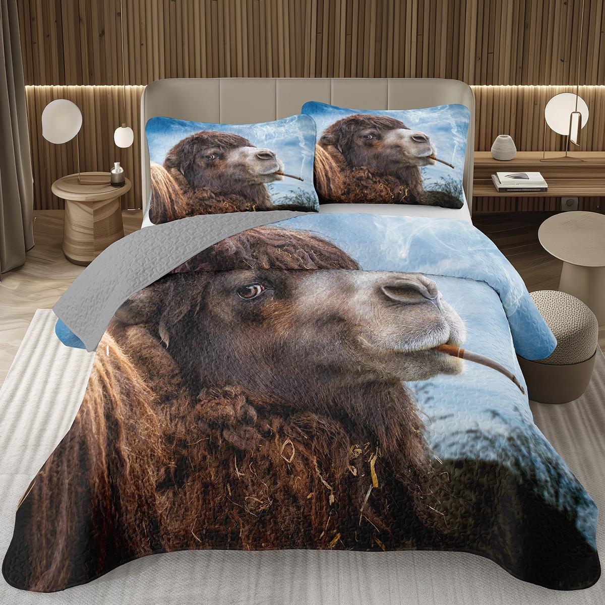 

Camel Bedspread Wildlife Animal Coverlet Set Desert Adventure Tehme Quilted Bedding Set For Teens Young Man Bedroom Dorm Decor EU Single 135x200cm