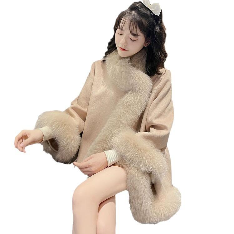 Danmo Women's Cloak Coat for Winter Solid Color Faux Fur Warm Poncho  Autumn Outwear Women Fashion