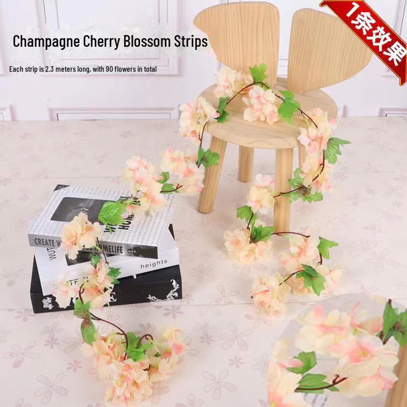 Artificial Cherry Blossom Vines for Air Conditioner Pipe Decoration - Green Plant & Flower Decor