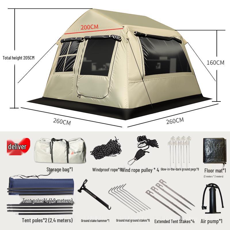 Ridge Tent - Automatic Setup, Thickened, Rainproof, Sunproof, Outdoor Camping, One Bedroom, One Living Room, Wild Cabin Style. 4-7 People