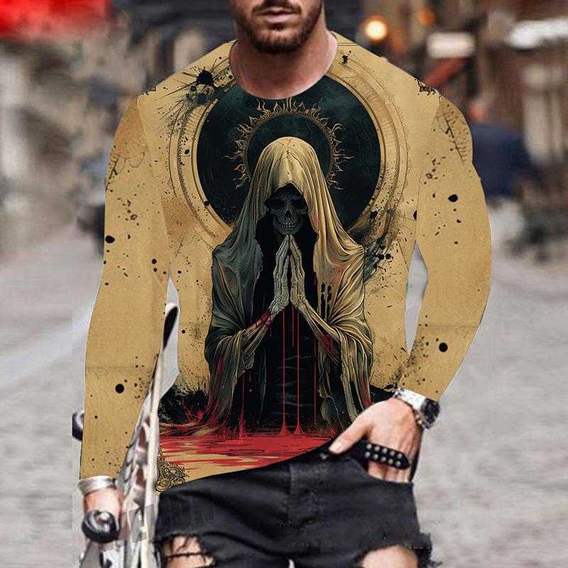 

Весенне-осенний топ с круглым вырезом и 3D-принтом в стиле темного фэнтези, модные повседневные мужские футболки с длинным рукавом 5XL